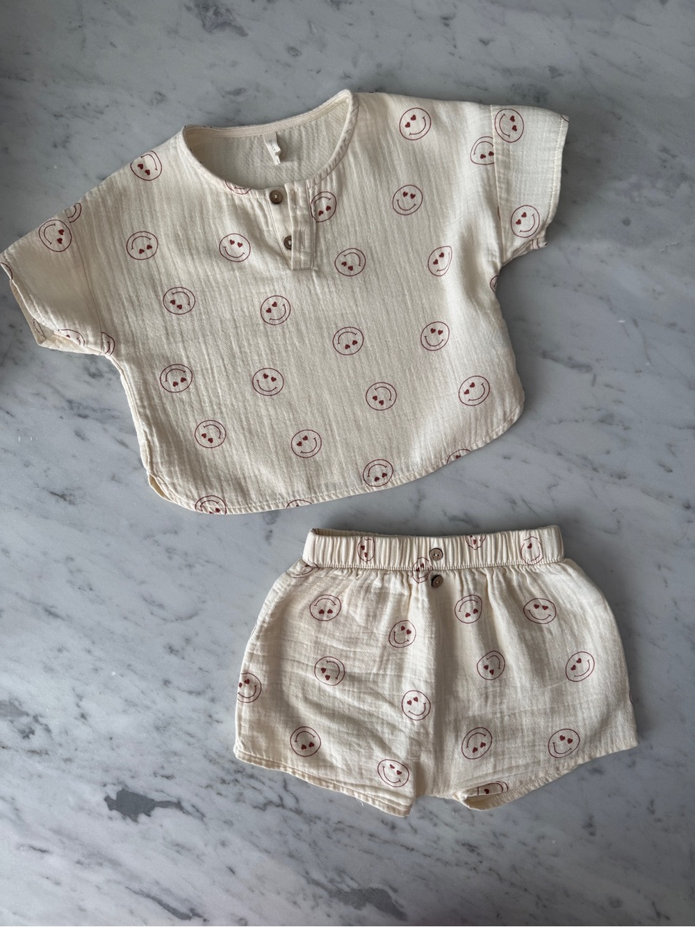 Smiley Top and Shorts Set by Quincy Mae 100% Organic Cotton Ivory